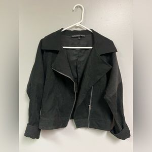 HYFVE Black Cropped Moto Jacket with Asymmetrical Zipper